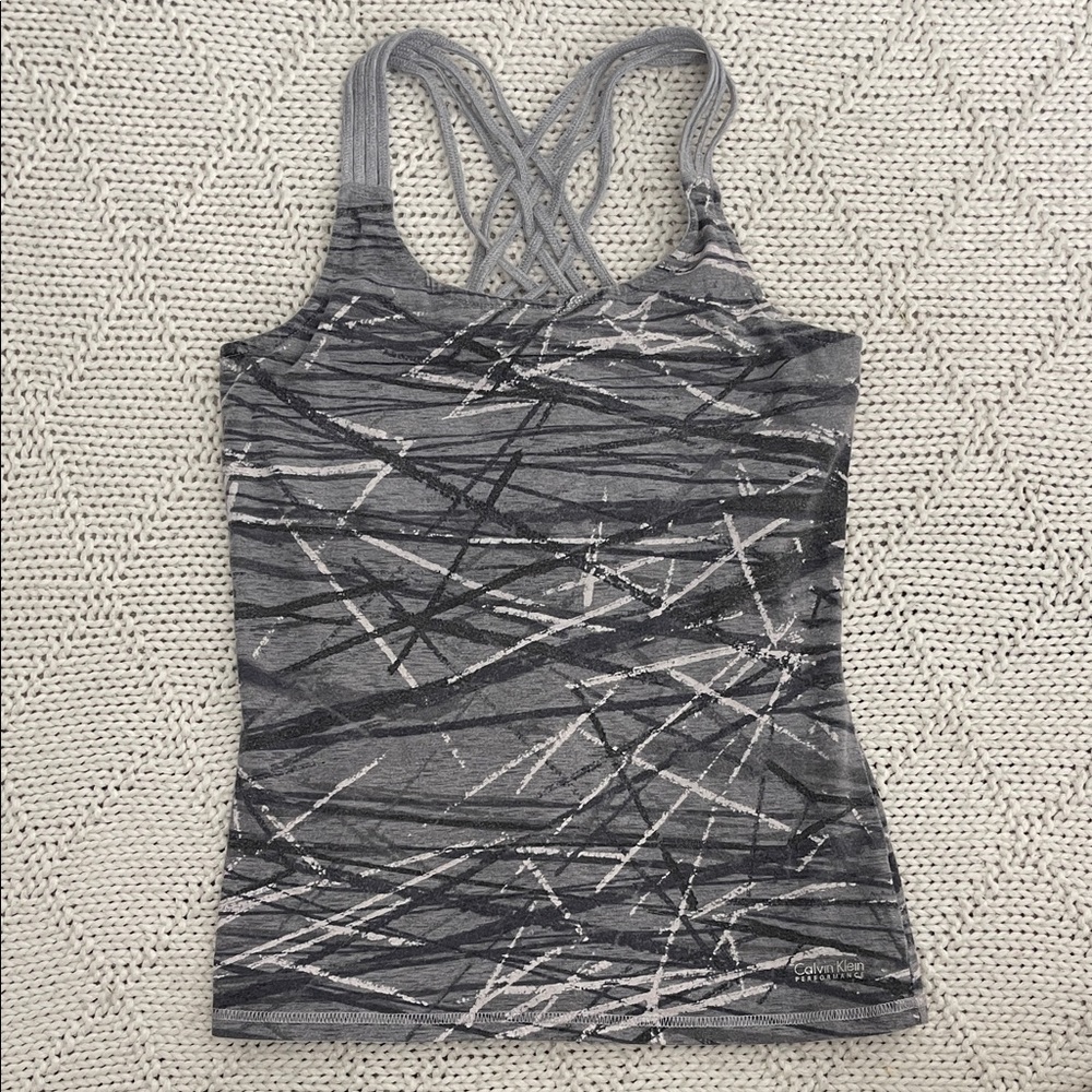 Calvin Klein Performance Strappy Back Tank Gray Abstract Print Size M